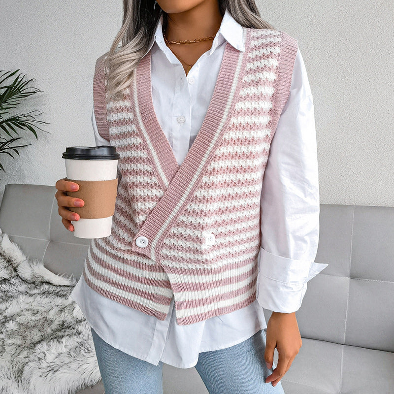 Design Striped College Knit Vest