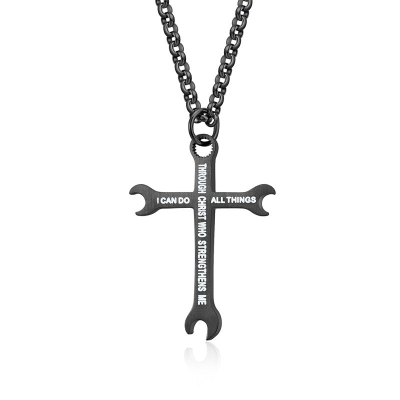 Stainless Steel Wrench Cross Necklace