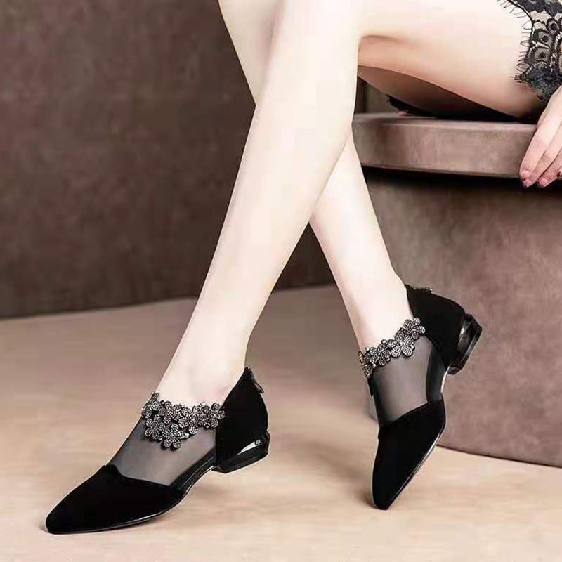 Rhinestone Hollow Chunky Heel Shoes