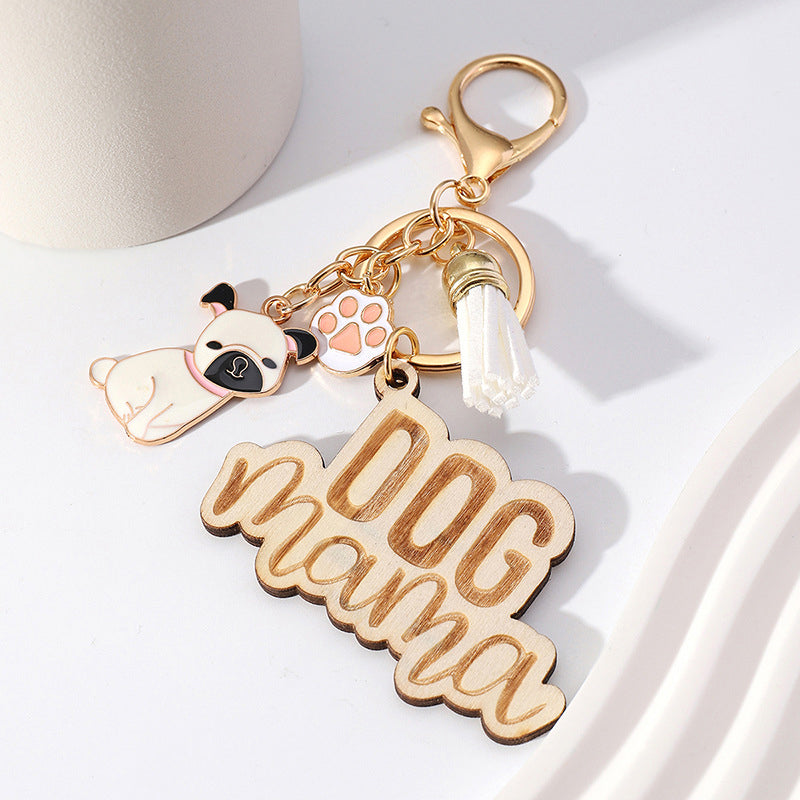 Wood Colorful Tassel Keychain