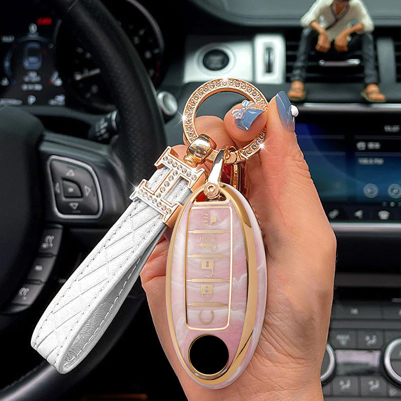 For Nissan-Car Rhinestone Keychain Key Case