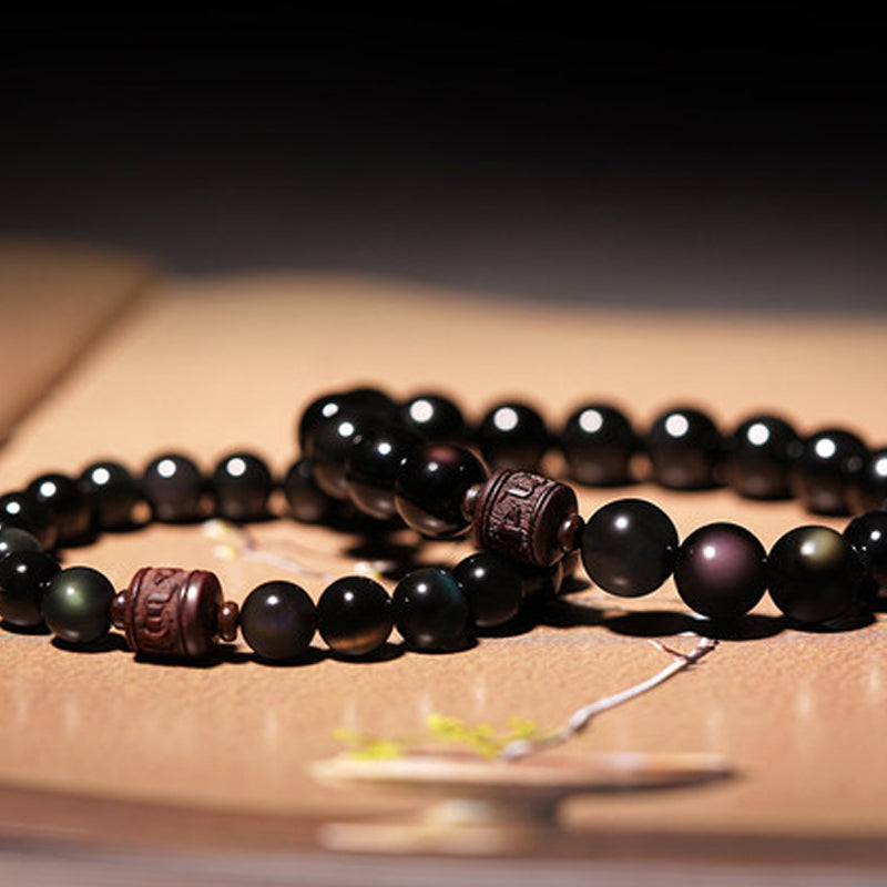 Obsidian Small Leaf Red Sandalwood Bracelet