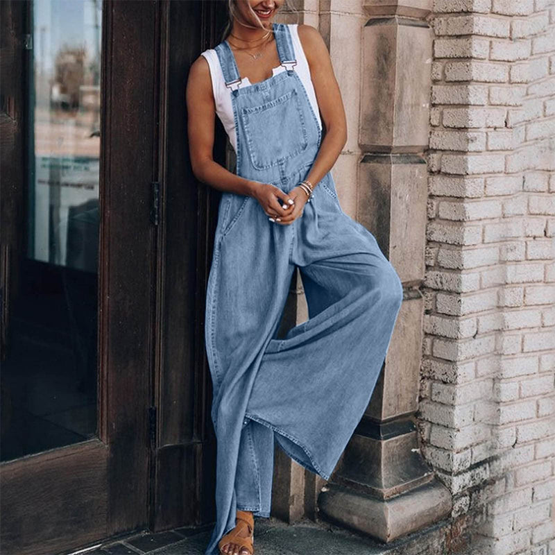 Loose Side Pocket Sleeveless Denim Overalls