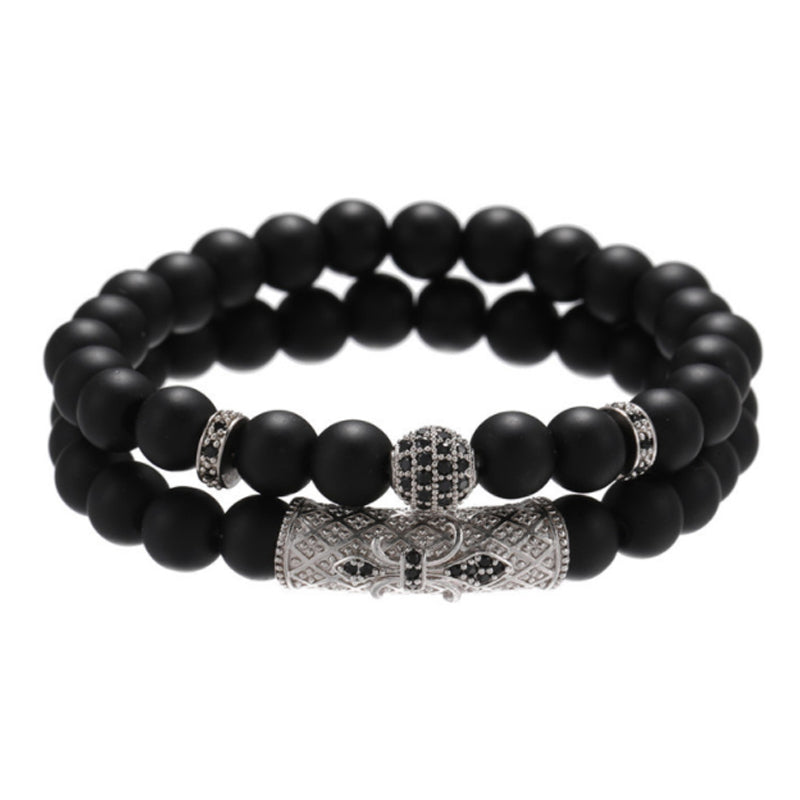 Brushed Stone Alloy Lion Head Stretch Bracelet