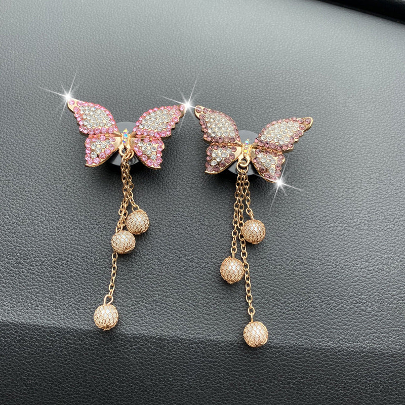 Diamond Butterfly Tassel Pearl Car Perfume Clip