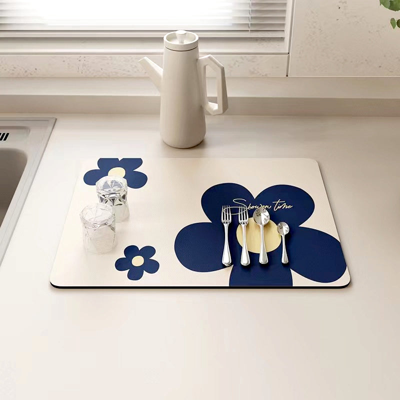 Cartoon Small Flower Kitchen Draining Mat