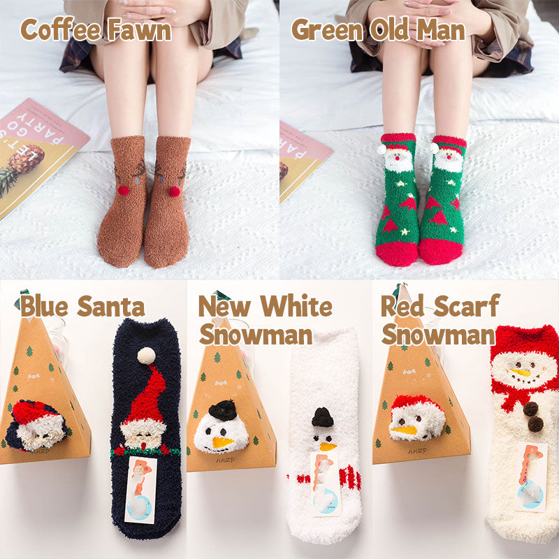 Cartoon Embroidered Coral Fleece Floor Socks