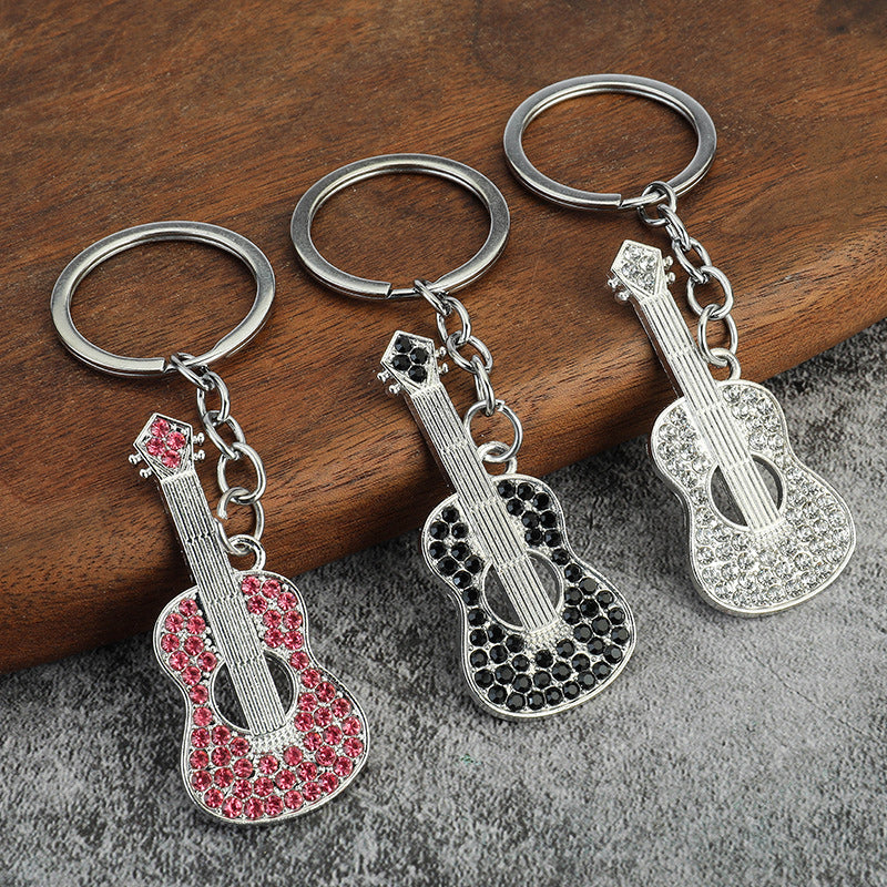 Diamond-studded Metal Guitar Keychain