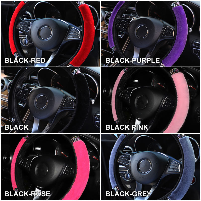 Shiny Rhinestone Fluffy Steering Wheel Cover