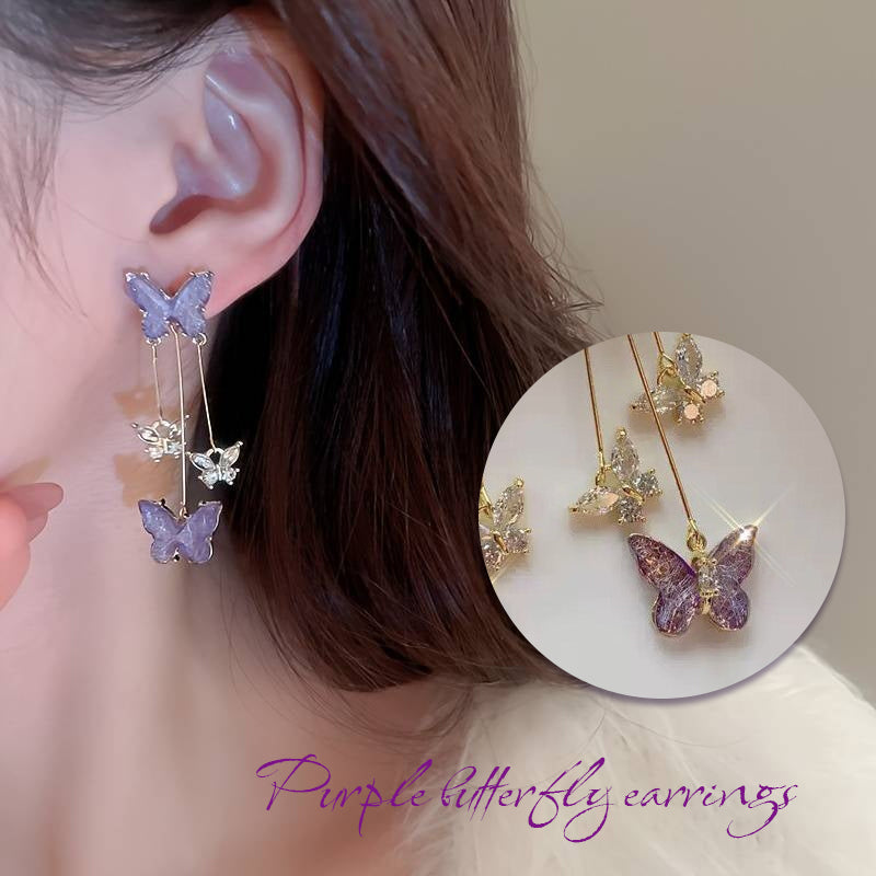 Purple Butterfly Drop Earrings