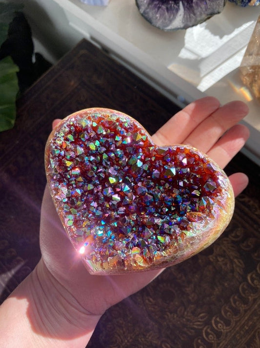 Aura Heart Shaped Rainbow Crystal Cluster