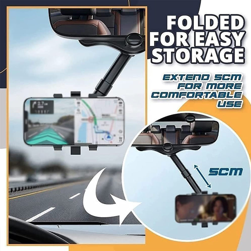 Rearview Mirror Phone Holder for Car-Rotatable and Retractable