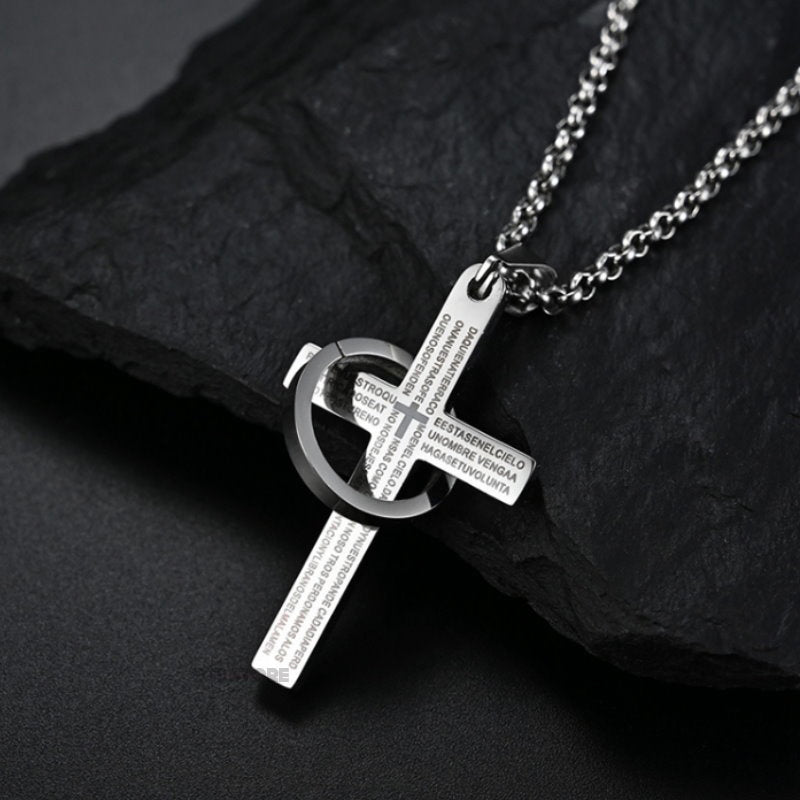 Men's Cross Ring Necklace Stainless Steel