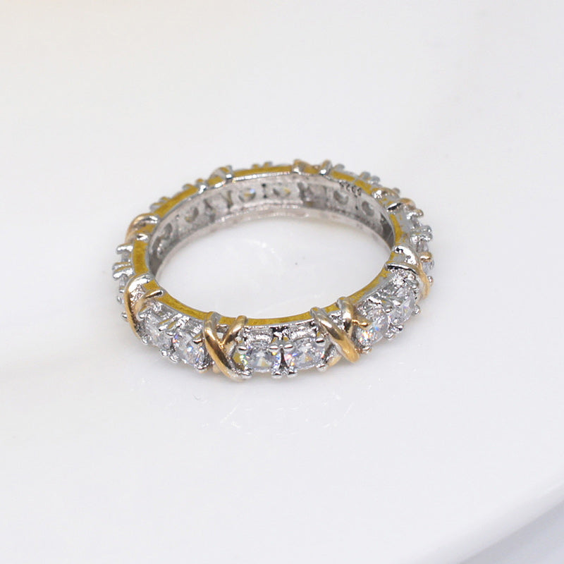 Women's Cross Two Tone Zircon Ring