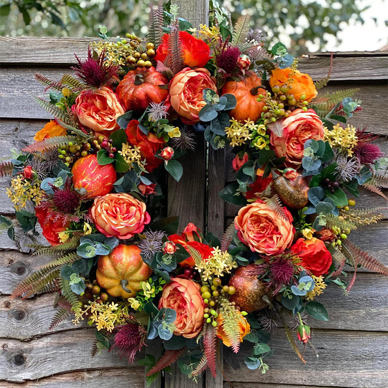 Fall Peony And Pumpkin Wreath - Year Round Wreath