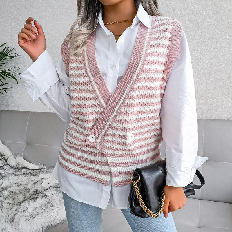 Design Striped College Knit Vest