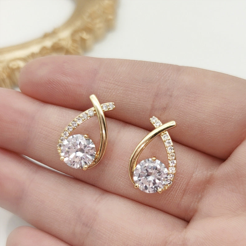 Cross Design Temperament Light Luxury Full Diamond Earrings