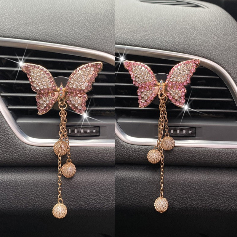 Diamond Butterfly Tassel Pearl Car Perfume Clip