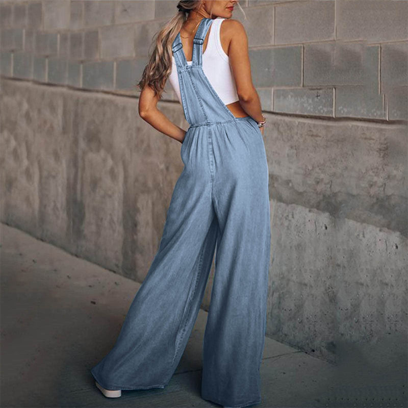 Loose Side Pocket Sleeveless Denim Overalls