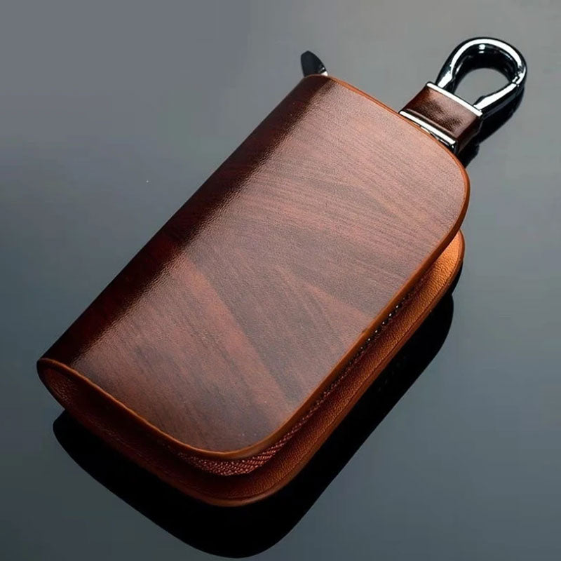 ( Buy One Get One Free） Car Logo Leather Wooden Texture Car Key Case