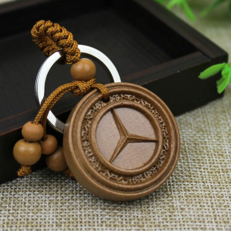 Fashion Mahogany Carving Car Logo Keychain Keyring Pendant