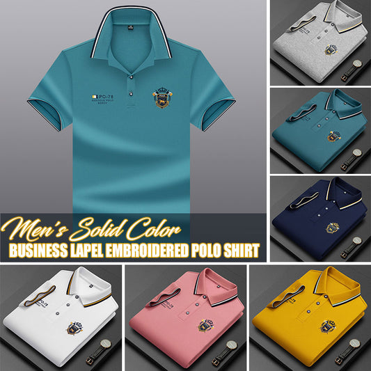 Men's Solid Color Business Lapel Embroidered Polo Shirt