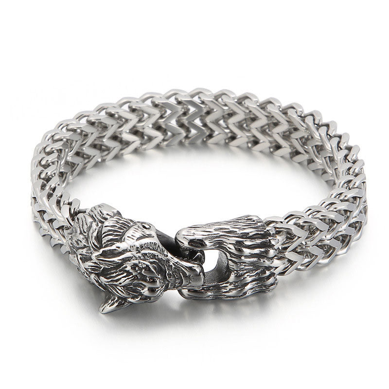 Titanium Steel Wolf Head Cast Men's Bracelet