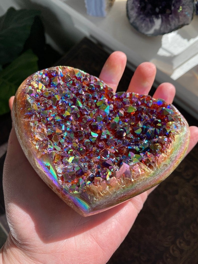 Aura Heart Shaped Rainbow Crystal Cluster