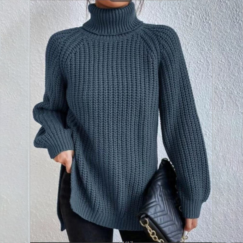 Black Friday Sale - 49% off🍀Cotton Turtleneck Raglan Sleeve Split Hem Sweater