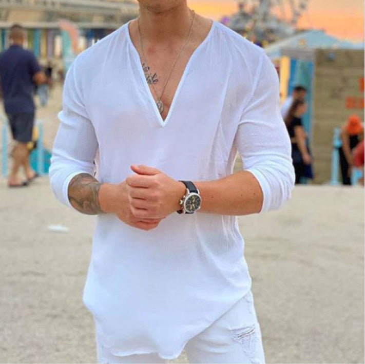 Men's casual personality V-neck T-shirt