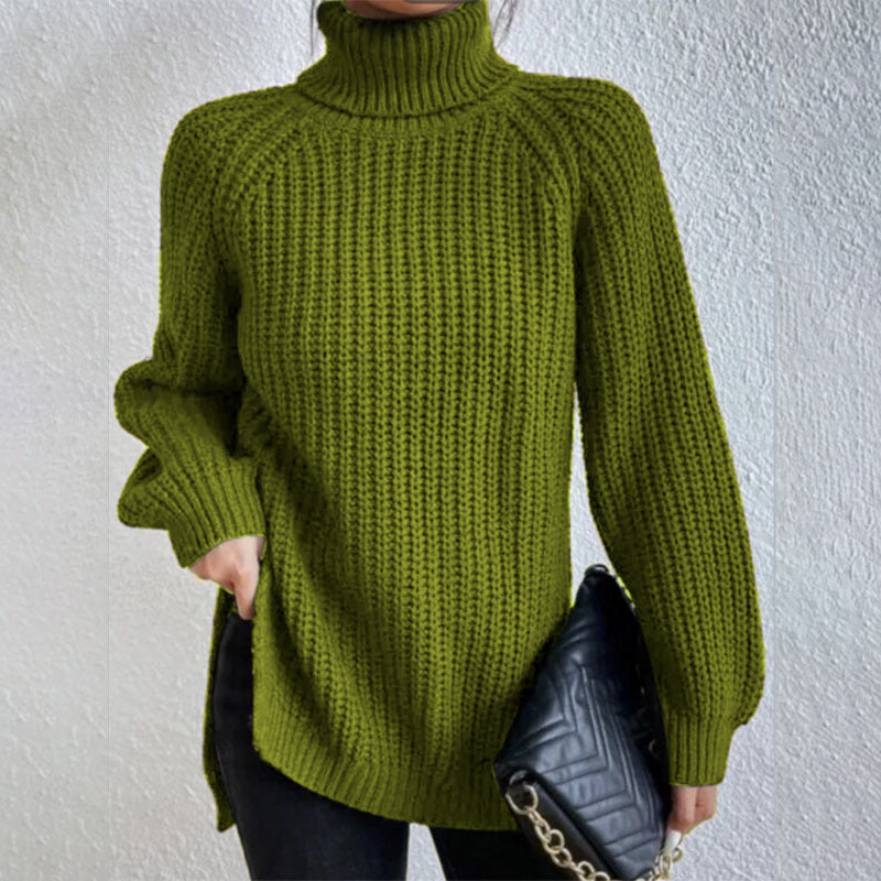 Black Friday Sale - 49% off🍀Cotton Turtleneck Raglan Sleeve Split Hem Sweater