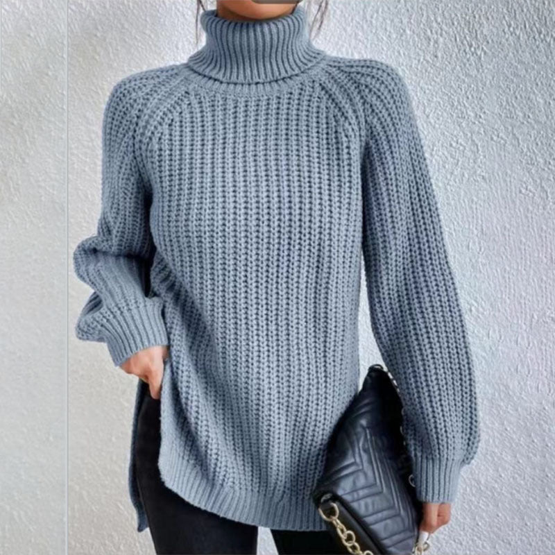 Black Friday Sale - 49% off🍀Cotton Turtleneck Raglan Sleeve Split Hem Sweater