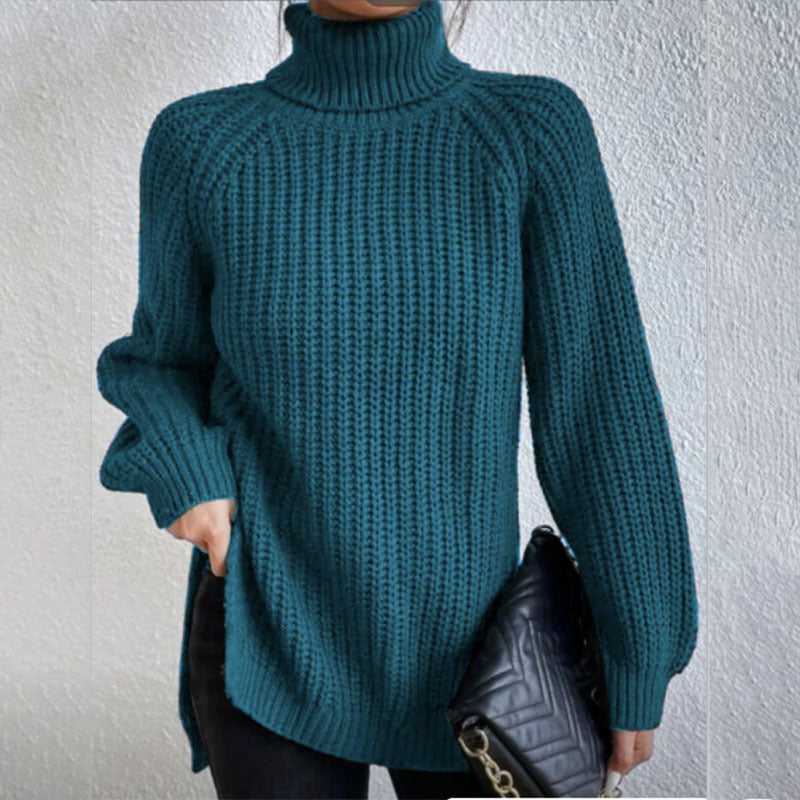 Black Friday Sale - 49% off🍀Cotton Turtleneck Raglan Sleeve Split Hem Sweater