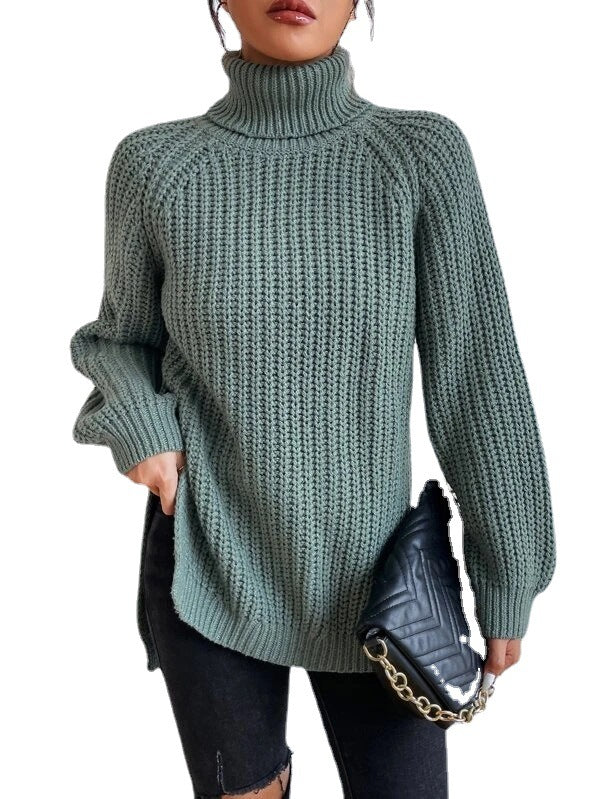 Black Friday Sale - 49% off🍀Cotton Turtleneck Raglan Sleeve Split Hem Sweater