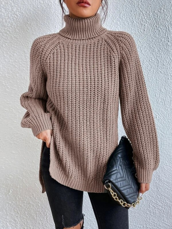 Black Friday Sale - 49% off🍀Cotton Turtleneck Raglan Sleeve Split Hem Sweater