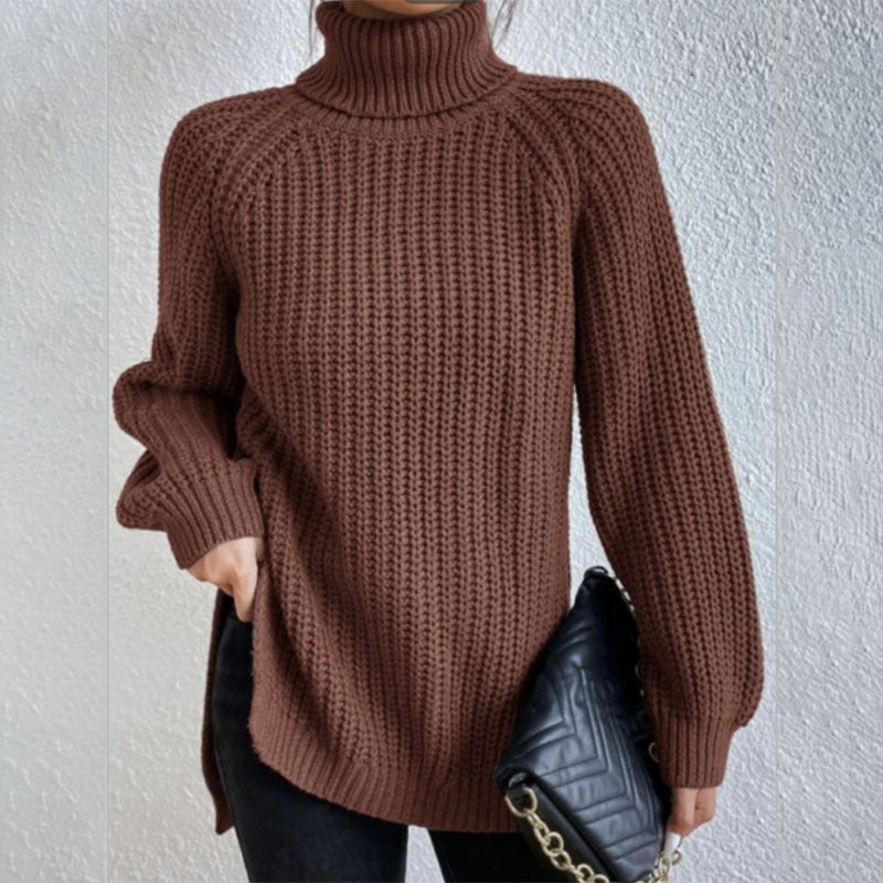 Black Friday Sale - 49% off🍀Cotton Turtleneck Raglan Sleeve Split Hem Sweater