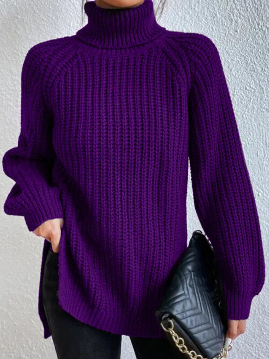 Black Friday Sale - 49% off🍀Cotton Turtleneck Raglan Sleeve Split Hem Sweater