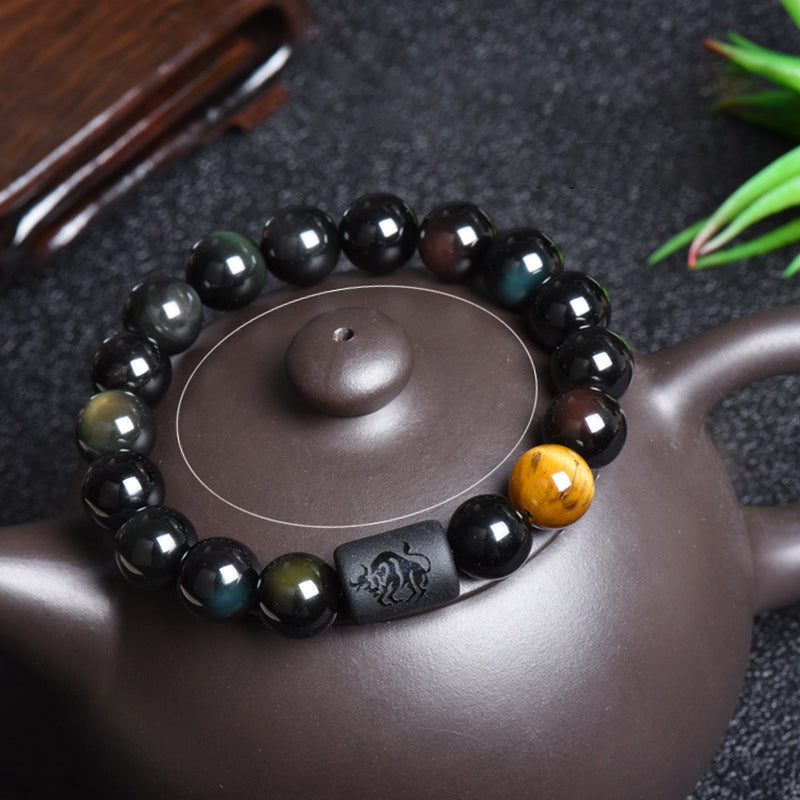 Natural Obsidian Zodiac Bracelet