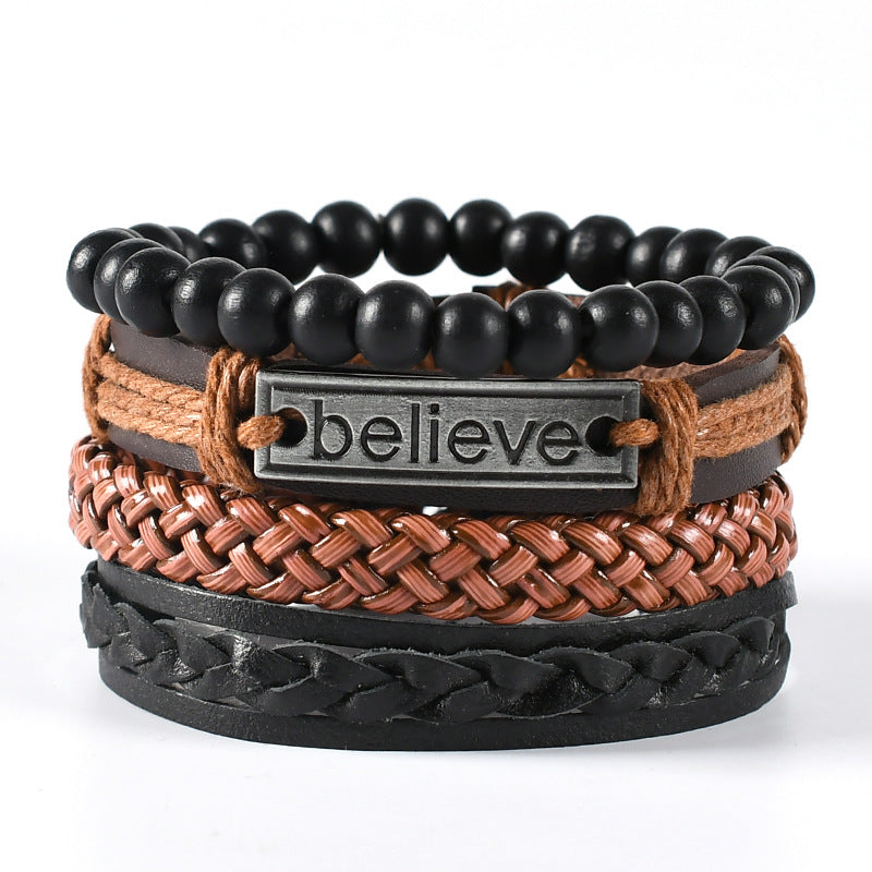 Leather Braided Cuff Wrap Bracelet