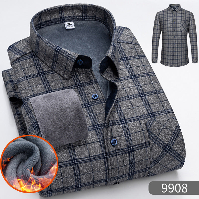 Autumn-winter Men's Casual Fleece Thickened Warm Shirt