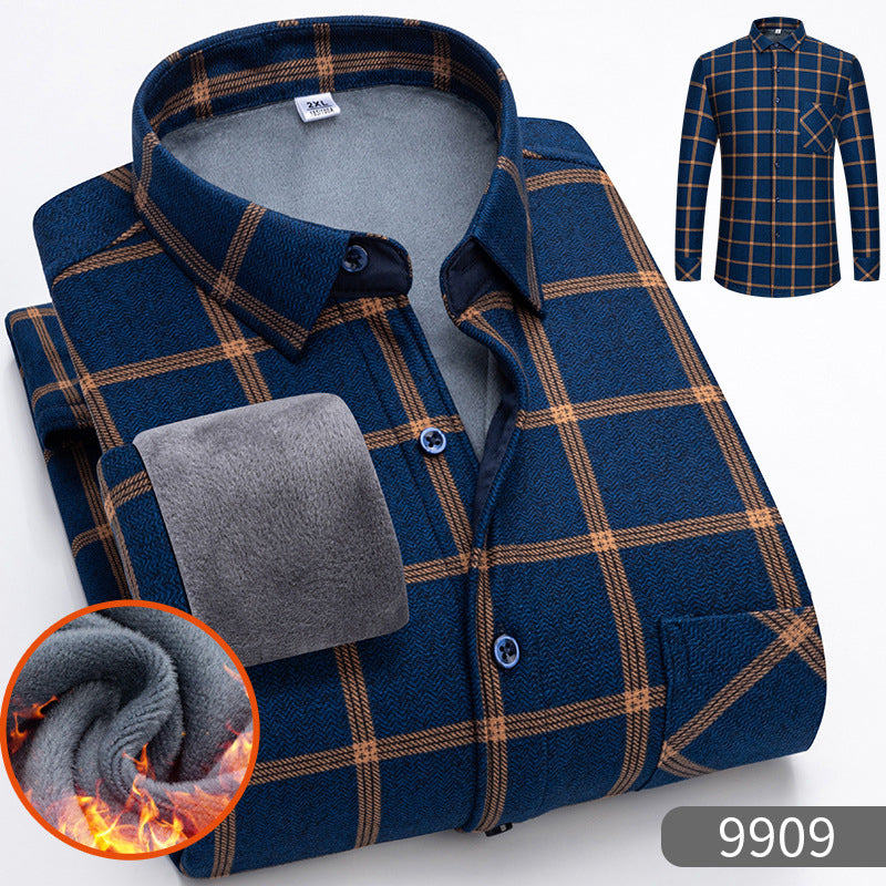 Autumn-winter Men's Casual Fleece Thickened Warm Shirt