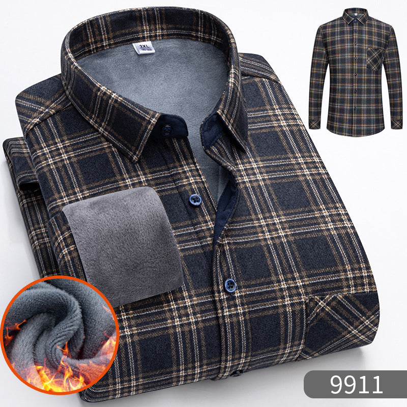 Autumn-winter Men's Casual Fleece Thickened Warm Shirt