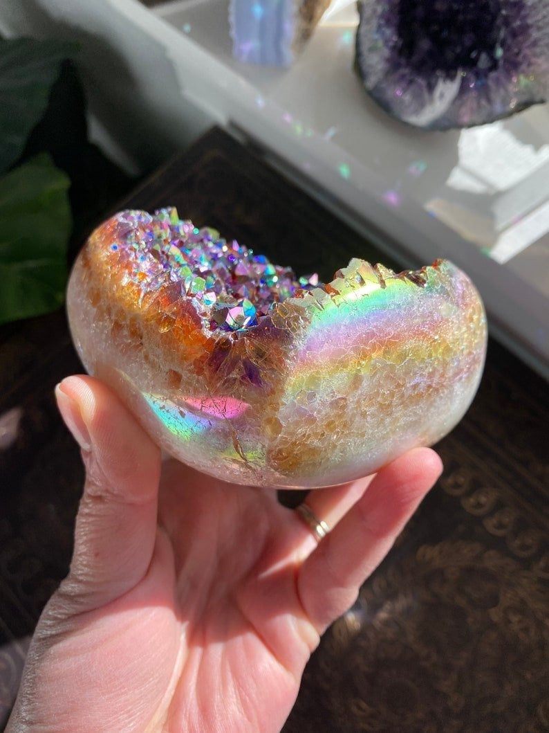 Aura Heart Shaped Rainbow Crystal Cluster