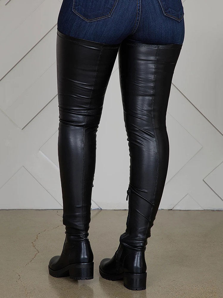 PU Leather Flat Over Knee Boots