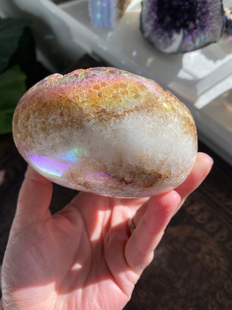 Aura Heart Shaped Rainbow Crystal Cluster