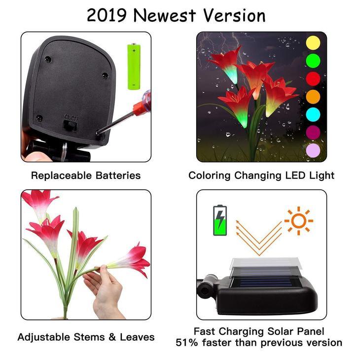 New-Upgraded Artificial Lily Solar Garden Stake Lights